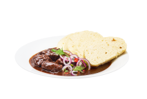 Beef goulash from young bull with onion, bread dumpling