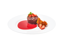 Chocolate fondant, strawberry cream and honeycomb